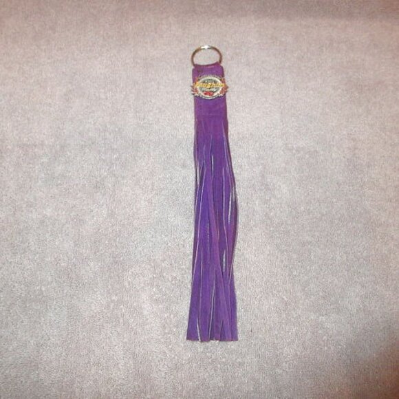 Vtg Harley Davidson Motorcycle Rally Laughlin Keychain Ring Fob 2001 Suede Biker - Picture 1 of 7